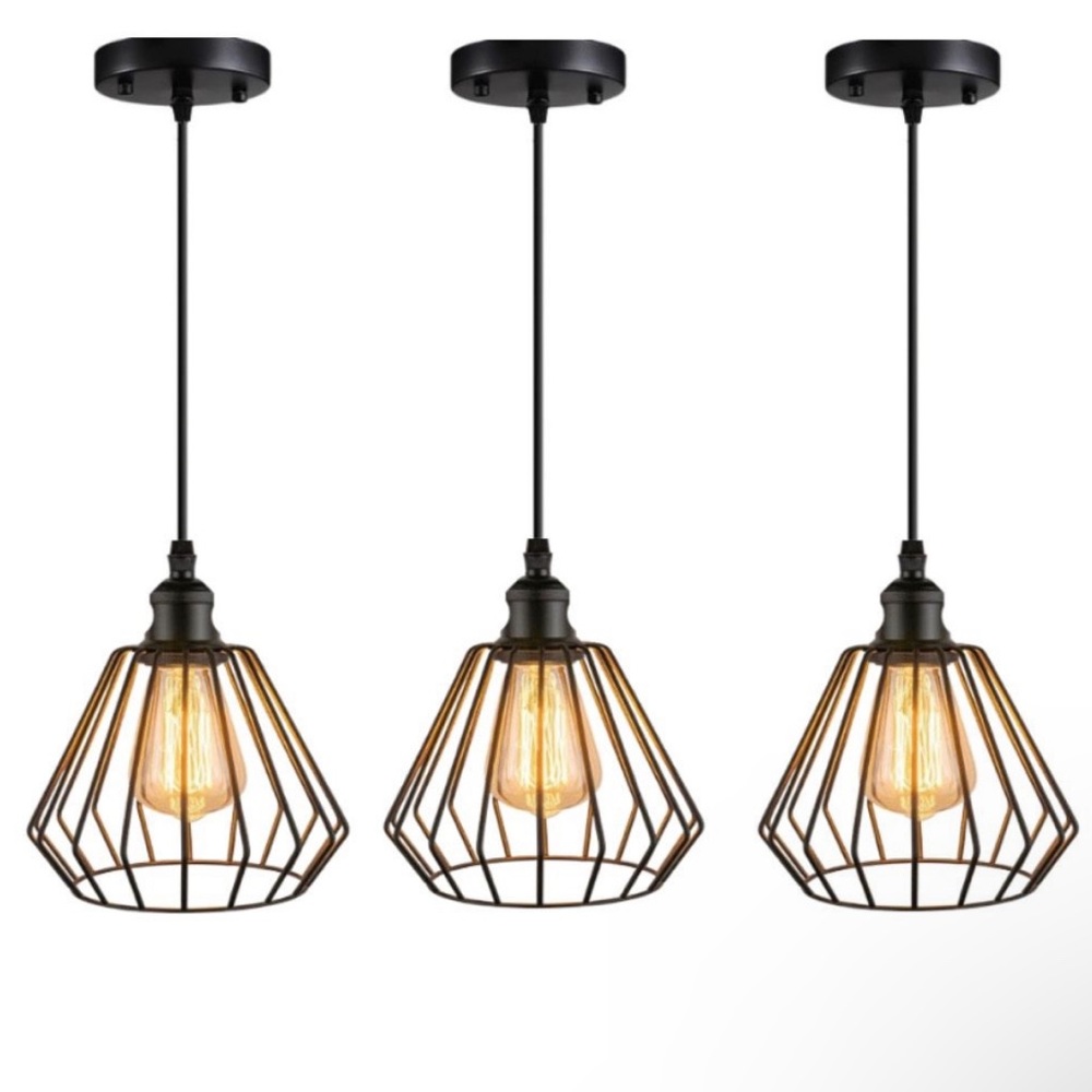 Set of 3 retro black cage pendant lights